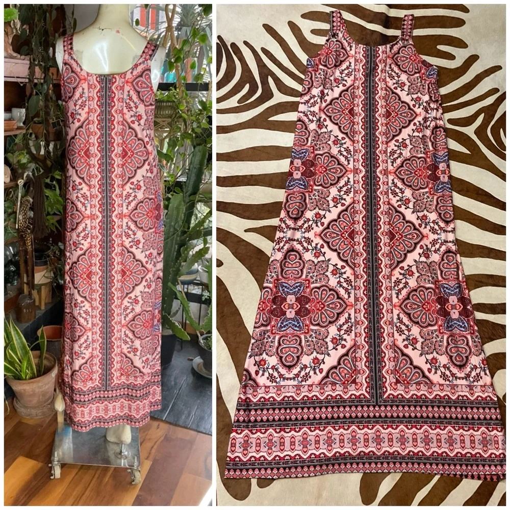 New Direction Printed Sleeveless Maxi Dress